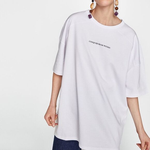 Zara Off-White Crew Neck Cotton T-shirt(Size Small) - Picture 1 of 7
